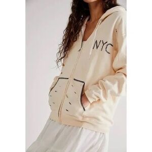 Free People Tricia Fix Stitch Hoodie Full Zip Front S Cream NYC Streetwear NWT S